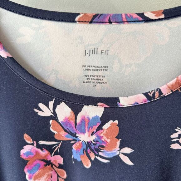 J. Jill Fit Performance Tee Tunic Top Sz 2X Black Floral Long Sleeve Super Soft - Picture 3 of 8